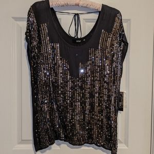 New A.N.A. Women's Sequin Dark Grey Top Size XL
